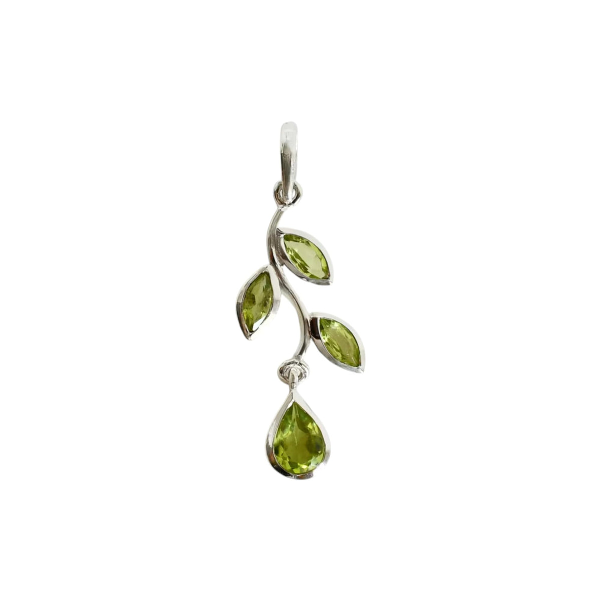 Leaf Peridot Pendant Natural Green Peridot August Birthstone 925 Sterling Silver Unique Leaves Marquise Stone Pendant
