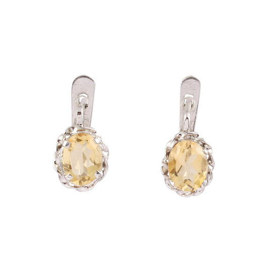 Natural Citrine Earrings with Twisted Wire Handmade 925 Sterling Silver Designer Prong Setting Lightweight Earrings with Russian Lock