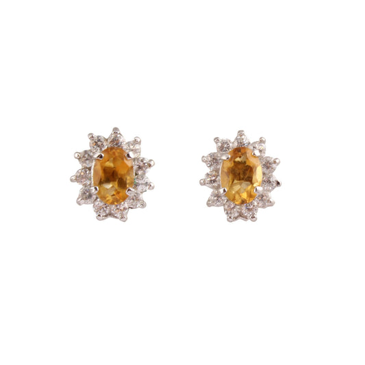 Citrine Stud Earring with CZ 925 Sterling Silver November Birthstone Jewelry Prong Setting Handmade Jewelry