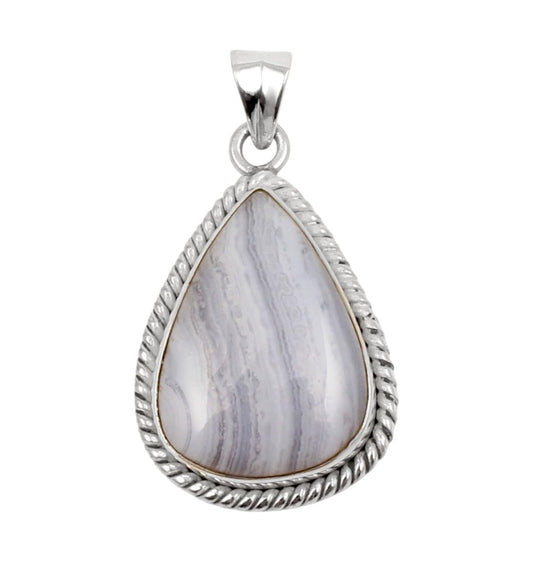 Twisted Wire Design Pear Blue Lace Agate Loose Gemstone Pendant Handmade 925 Sterling Silver Pendant