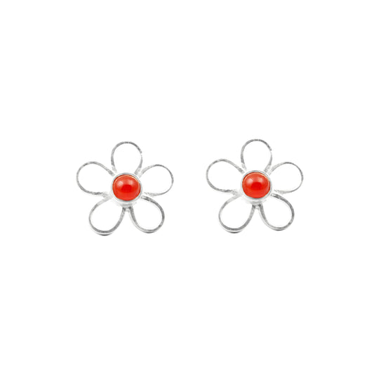 Carnelian Earrings Floral Design 925 Sterling Silver Stud Earrings Post Stud Earrings Designer Jewelry Gift For Her