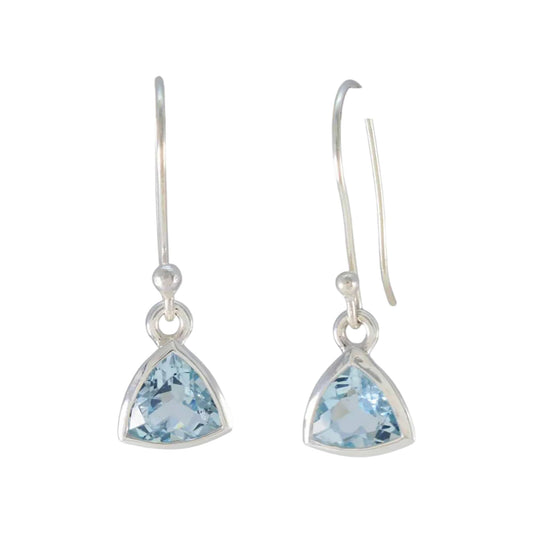 Trillion Blue Topaz Dangle Earrings Handmade Bezel Setting 925 Sterling Silver Earring