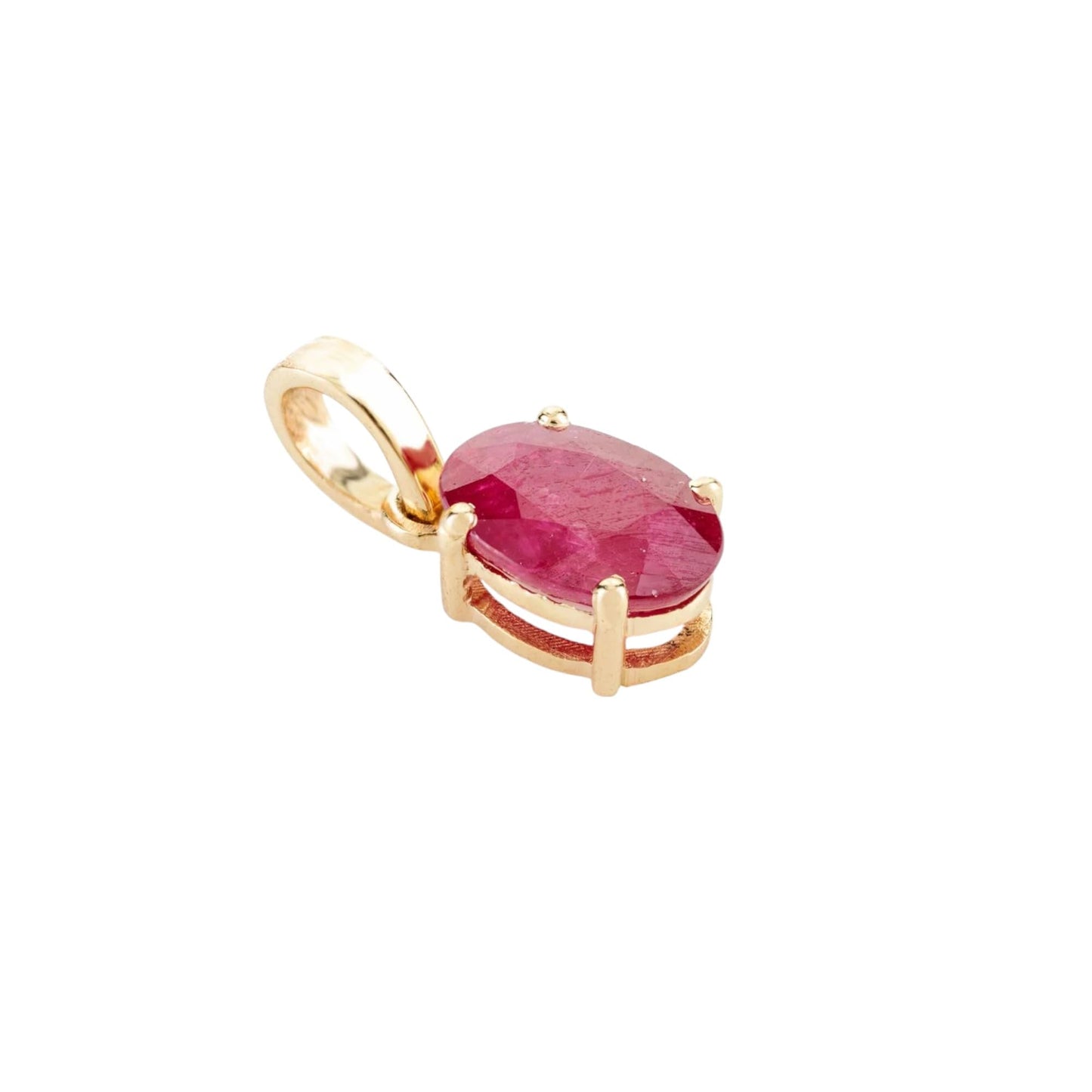 Solid 14K Yellow Gold Natural Oval Ruby Pendant July Birthstone Minimalist Solitaire Charm Prong Setting Pendant Necklace For Her