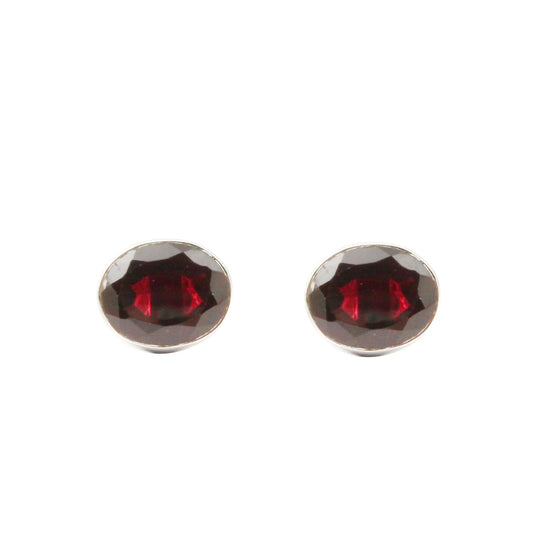 Red Garnet Stud Earrings 925 Sterling Silver Studs Natural Gemstone January Birthstone Studs Oval Shape Stud Earrings Gift for Her