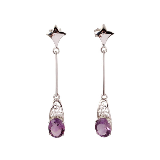 Amethyst Drop Post Earrings Handmade Unique Artisan 925 Sterling Silver Long Dangle Earrings Jewelry
