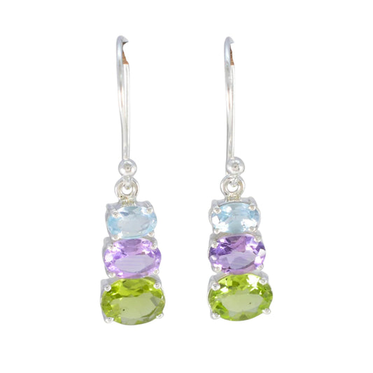 Blue Topaz, Amethyst & Peridot Earrings Handmade 925 Sterling Silver Prong Setting Earrings Jewelry