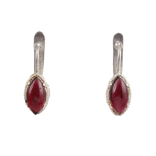 Marquise Garnet Earrings Handmade Prong Setting 925 Sterling Silver with Russian Lock Designer Jewelry