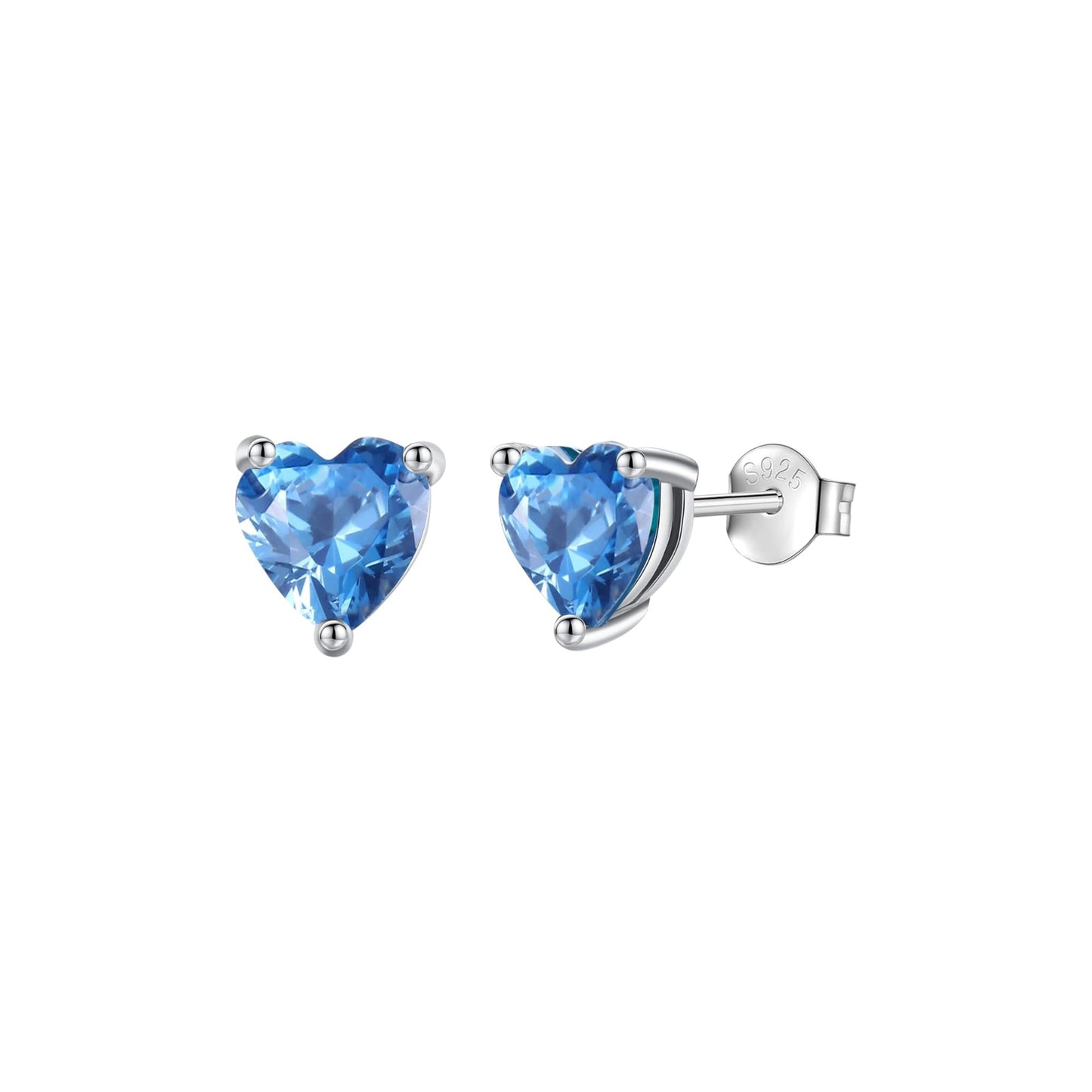 Valentine's Day Earrings Gift 925 Sterling Silver Birthstone Stud Earrings for Women Heart Ear Studs Jewelry Birthday Gift for Mom Wife Daughter Grandma (Blue Topaz)