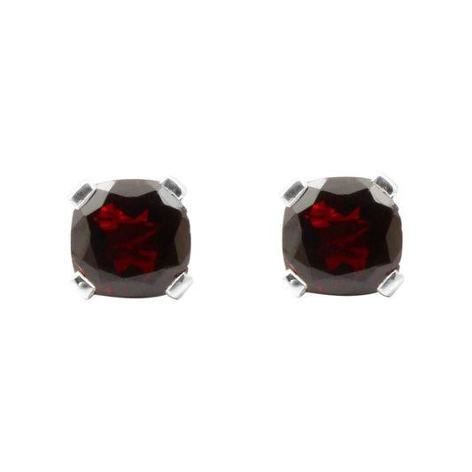 Red Garnet Stud Earrings Handmade Prong Setting 925 Sterling Silver Earrings Jewelry for Women and Teens
