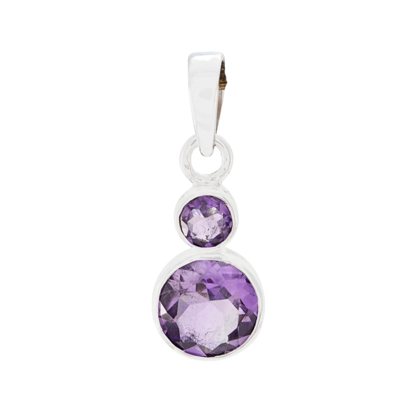 Two Amethyst Stone Pendant Handmade Faceted Gemstone 925 Sterling Silver Pendant