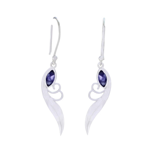 Iolite Feather Earrings Natural Marquise Shape September Birthstone 925 Sterling Silver Jewelry