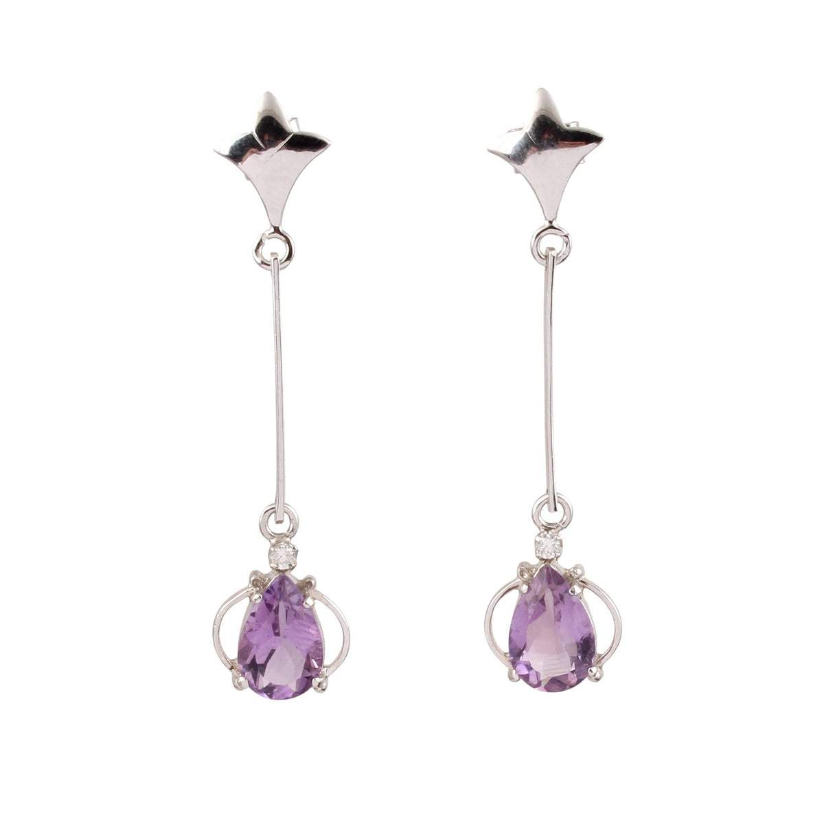 Long Dangle Pear Amethyst Earrings Handmade Lightweight 925 Sterling Silver February Birthstone Earrings
