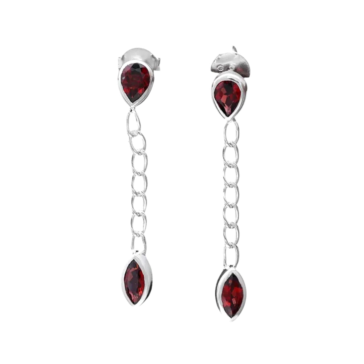 Elegant Natural Garnet Chain Drop Earrings 925 Sterling Silver Dainty Boho Jewelry Christmas Gift Mom