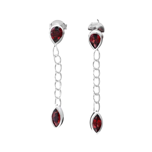 Elegant Natural Garnet Chain Drop Earrings 925 Sterling Silver Dainty Boho Jewelry Christmas Gift Mom