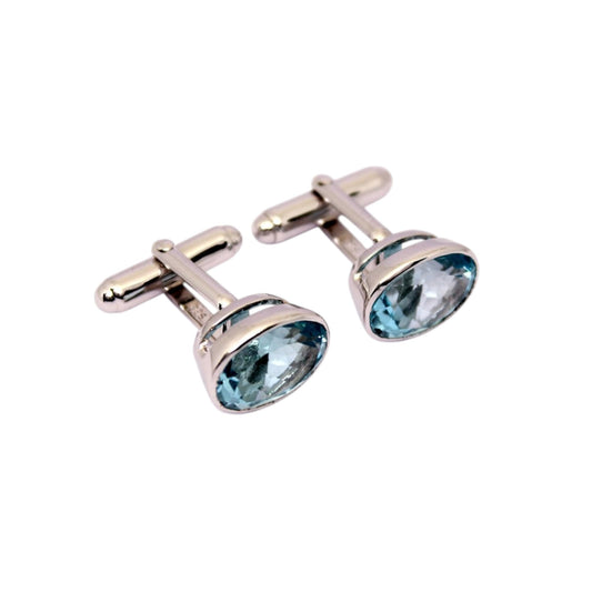 Natural Blue Topaz Cuff links 925 Sterling Silver Cufflinks Minimalist Silver December Birthstone Cufflinks