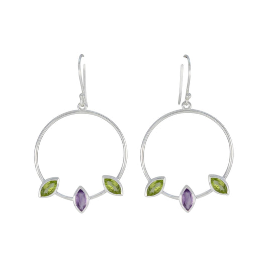 Peridot & Iolite Earrings Handmade 925 Sterling Silver Hoop Earrings Jewelry