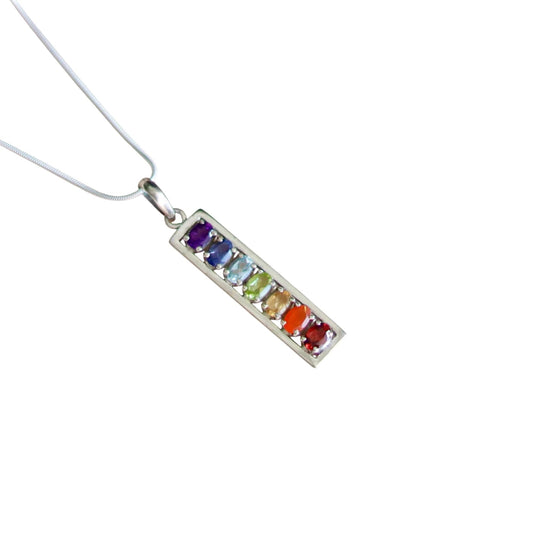 Minimalistic 7 Chakra Pendant Natural Seven Gemstones Unique Minimal Spiritual Healing Yoga Jewelry 925 Sterling Silver Boho Rainbow