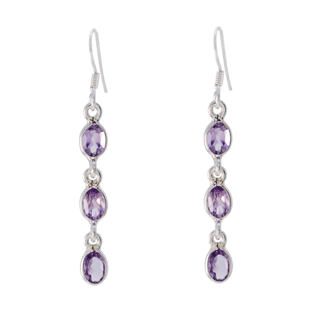 Amethyst Multiple Dangle Earrings Handmade Bezel Setting 925 Sterling Silver Earrings