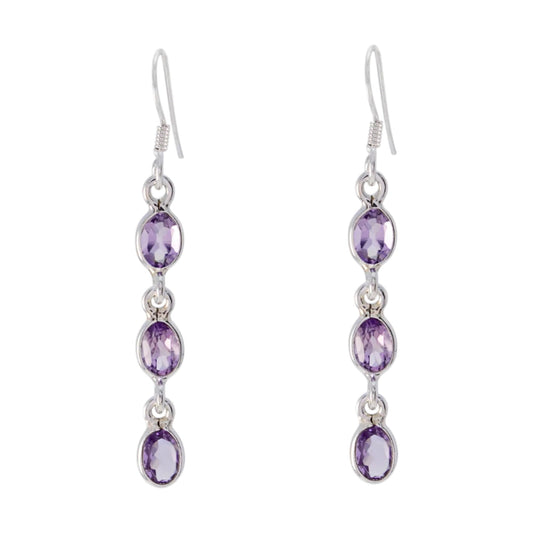 Amethyst Multiple Dangle Earrings Handmade Bezel Setting 925 Sterling Silver Earrings