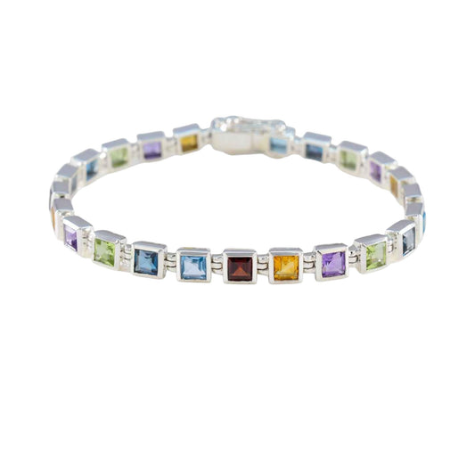 Multi Birthstone Tennis Bracelet 925 Solid Sterling Silver Handmade Bracelet Minimalist Crystal Boho Jewellery (8 Inches)