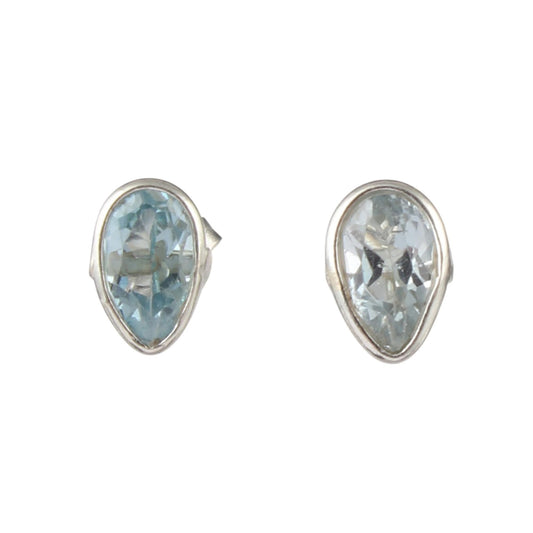 Natural Blue Topaz Earrings 925 Sterling Silver Lightweight Pear Shape Faceted Gemstone Stud Earrings