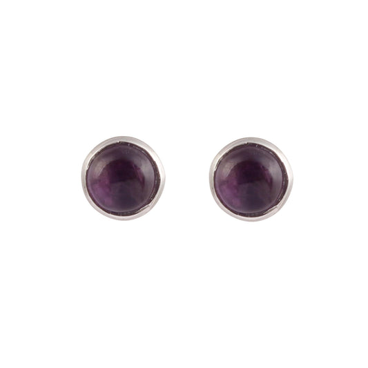 Amethyst Stud Earrings Handmade Tiny 925 Sterling Silver Earrings Round Shape Natural Gemstone Jewelry