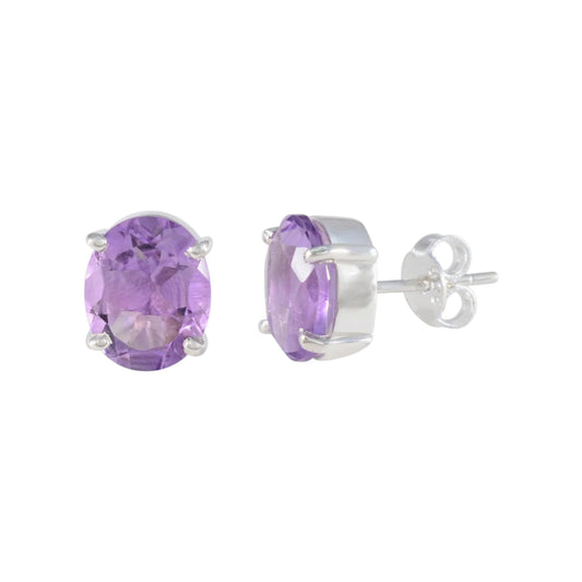 Amethyst Stud Earrings Handmade Prong Setting 925 Sterling Silver Healing Gemstone Jewel Gift For Her