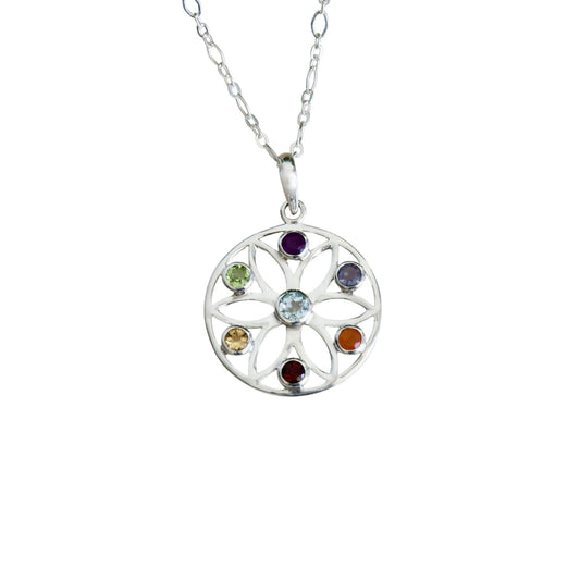 Flower Of Life Chakra Pendant Natural 7 Gemstone Chakra Healing Spiritual Yoga Jewelry 925 Sterling Silver Rainbow Reiki Charm Gift