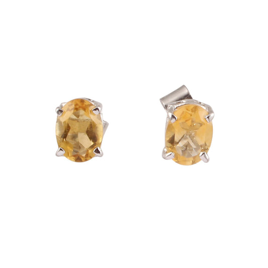 Minimalist Citrine Stud Earrings 925 Sterling Silver November Birthstone Jewelry Prong Setting Handmade Stud Jewelry