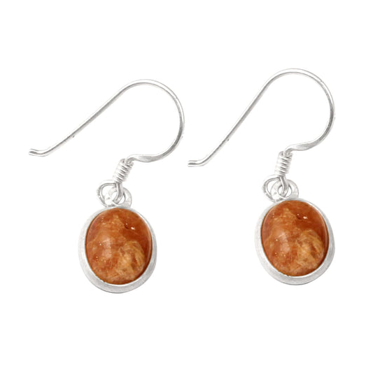 Sunstone Dangle Earrings in 925 Sterling Silver Handmade Natural Gemstone Bezel Set Lightweight Earring