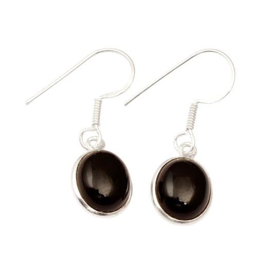 Black Onyx Earrings with 925 Sterling Silver Handmade Oval Shape Bezel Gemstone Dangle Earrings