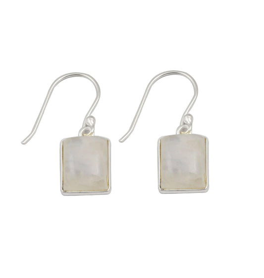 Rainbow Moonstone Earrings Simple 925 Sterling Silver Bezel Earrings Natural Gemstone Dangle Jewelry