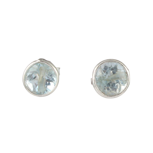 Natural Blue Topaz Earrings 925 Sterling Silver Lightweight Round Shape Faceted Gemstone Stud Earrings