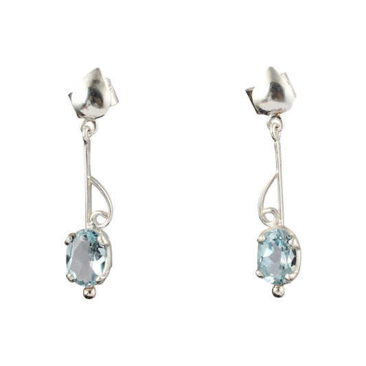 Lightweight Dangle Natural Blue Topaz Minimalist Prong Setting 925 Sterling Silver Earrings