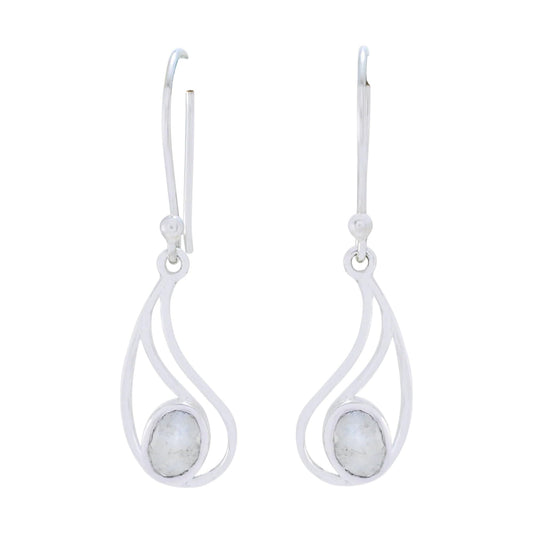 Multi Birthstone Solitaire Dangle Earrings Handmade 925 Sterling Silver Earrings (Rainbow Moonstone)