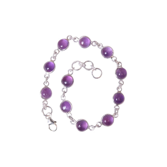 Amethyst Bracelet 925 Solid Sterling Silver Handmade Bracelet February Birthstone Minimalist Crystal Boho Jewellery (8 Inches)