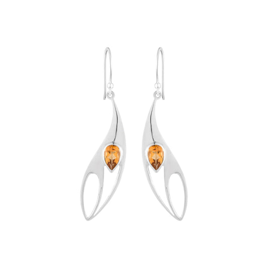 Citrine Unique Leaf Earrings November Birthstone 925 Sterling Silver Natural Citrine Statement Dangle Pear Earrings Gift For Her