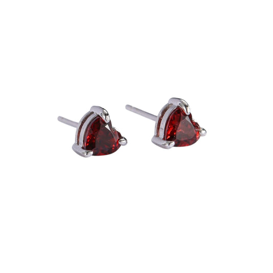 Natural Garnet Crystal Heart Stud Earrings in 925 Sterling Silver 6mm Crystal, Heart Stud Earrings, Tiny Jewelry