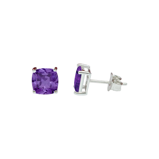 Amethyst Stud Earrings Handmade Prong Setting 925 Sterling Silver Natural Faceted February Birthstone Earrings Jewelry