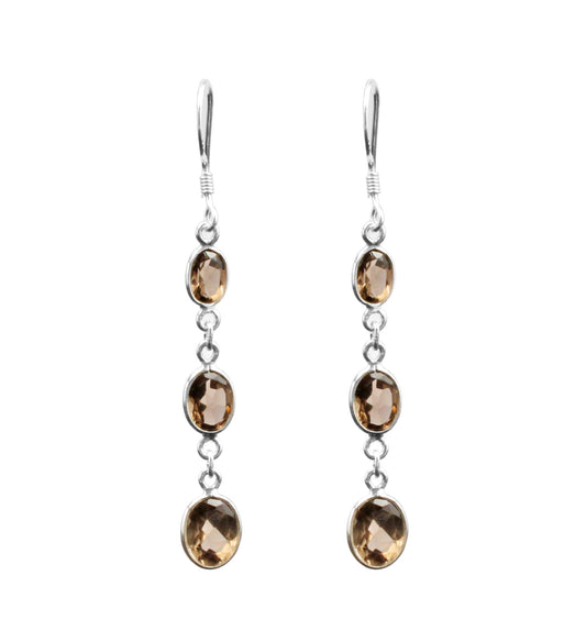 Smoky Quartz Oval Shape Earrings 925 Sterling Silver Dangle Earrings Gift For Her Handmade Faceted Gemstone Jewelry