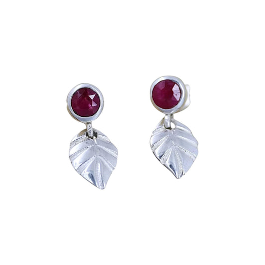 Natural Ruby Leaf Drop Earrings Artisan Boho Sterling Silver Jewelry Handmade 925 Sterling Silver Designer Earrings