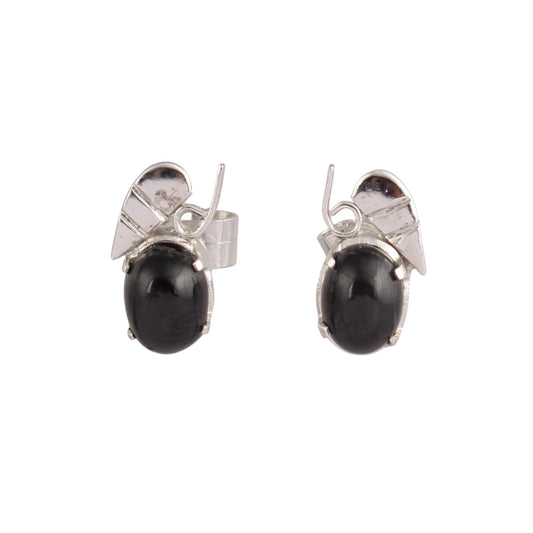 Black Star Earrings Handmade Unique Artisan Lightweight 925 Sterling Silver Prong Setting Tiny Stud Earrings