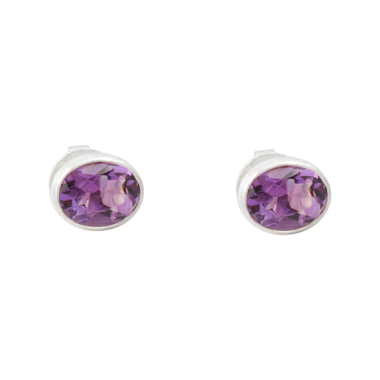 Natural Amethyst Earrings Matte Finish 925 Sterling Silver Purple Gemstone Studs Gift for Her