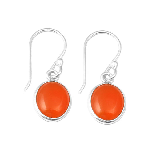 Natural Carnelian Earring in 925 Sterling Silver Bezel Set French Ear Wire Dangle Earrings Oval Cabochon Jewelry