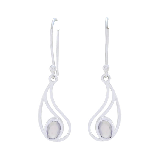 Multi Birthstone Solitaire Dangle Earrings Handmade 925 Sterling Silver Earrings (Rose Quartz)