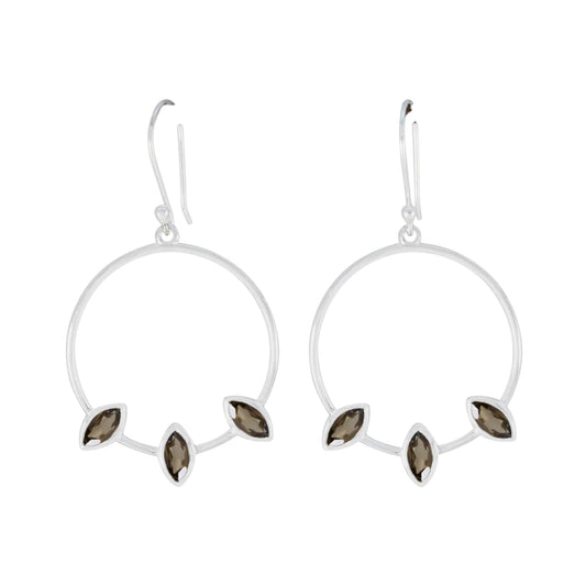 Marquise Smoky Quartz Earrings Handmade 925 Sterling Silver Hoop Earrings Jewelry