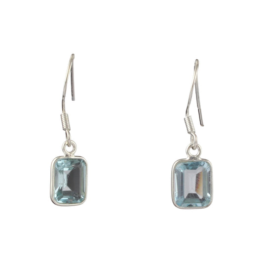 Blue Topaz Earrings Natural Faceted Gemstone Handmade 925 Sterling Silver Earrings Lightweight Jewelry