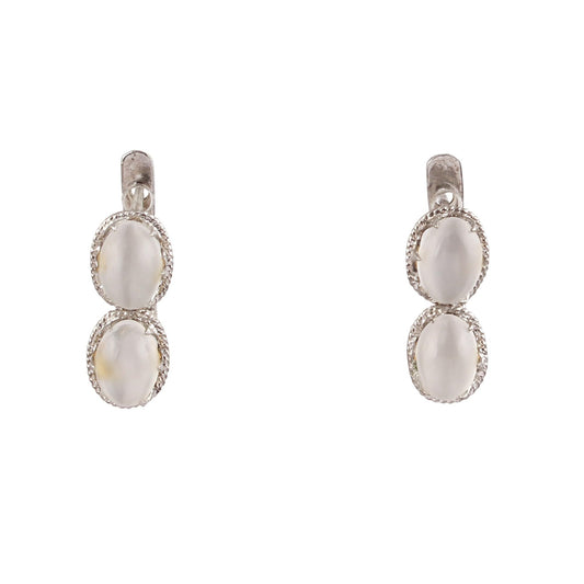 Peach Moonstone Earring with Leaf Charm Handmade Prong Setting 925 Sterling Silver with Russian Lock