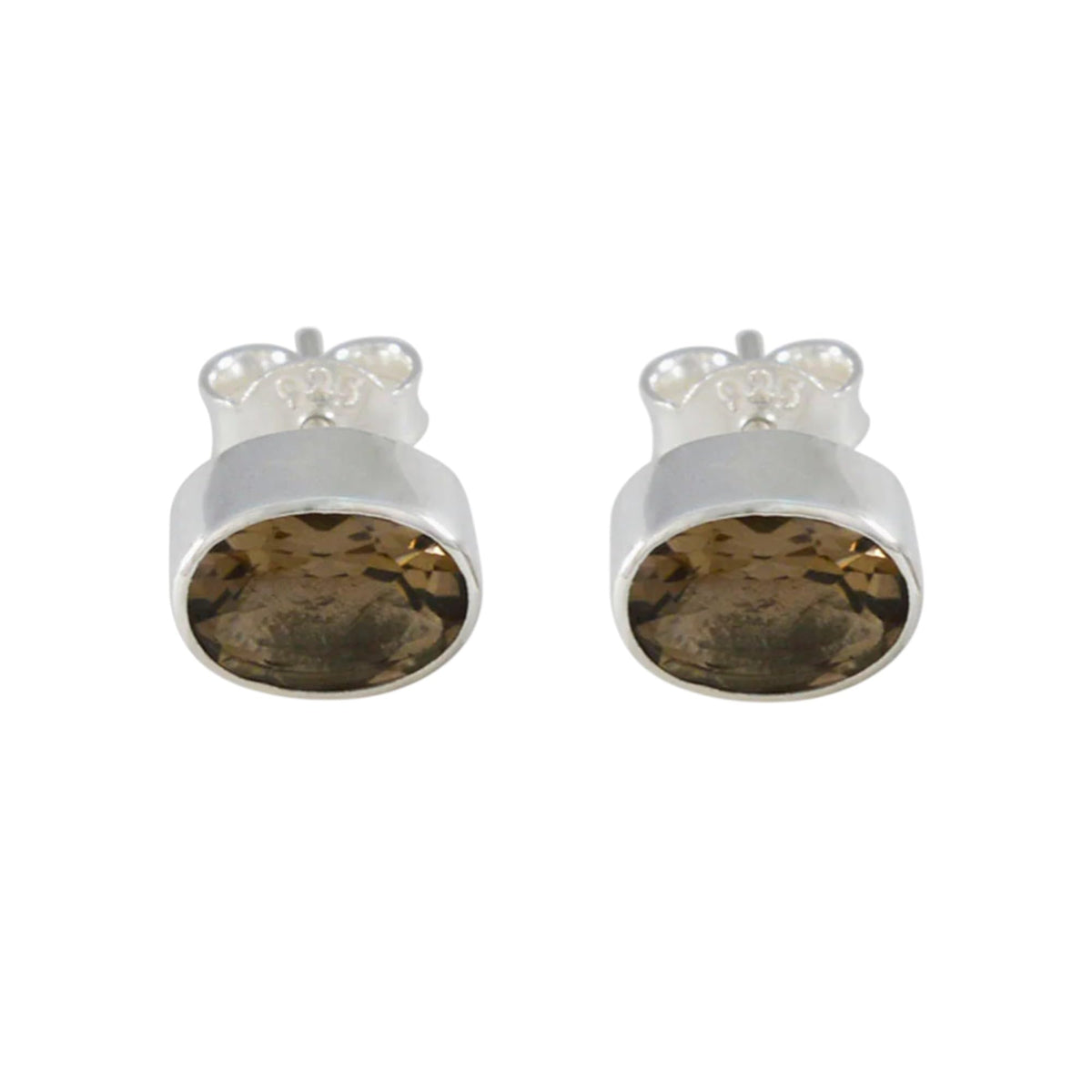 Faceted Smoky Quartz Solitaire Stud Earrings Handmade 925 Sterling Silver Birthstone Earrings