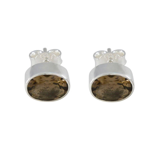 Faceted Smoky Quartz Solitaire Stud Earrings Handmade 925 Sterling Silver Birthstone Earrings